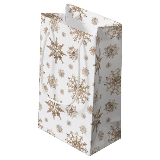 Golden Yellow Snowflakes Patroon Klein Cadeauzakje (Achterkant Gekanteld)