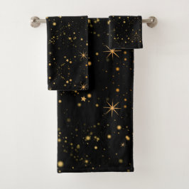 Golden Yellow Stars Black Night Sky Bad Handdoek