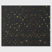 Golden Yellow Stars Black Night Sky Cadeaupapier (Vlak)
