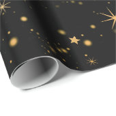 Golden Yellow Stars Black Night Sky Cadeaupapier (Rol Hoek)