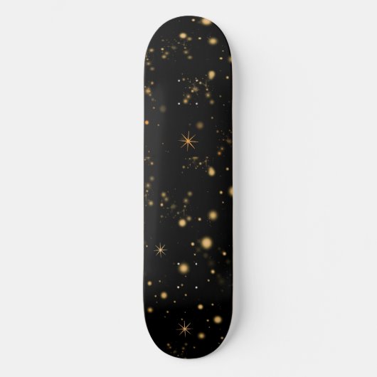 Golden Yellow Stars Black Night Sky Persoonlijk Skateboard (Voorkant)