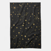 Golden Yellow Stars Black Night Sky Theedoek (Verticaal)