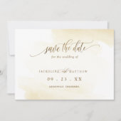 Golden Yellow Wash and Calligraphy Minimal Wedding Save The Date (Voorkant)