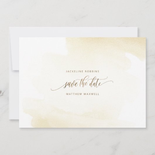 Golden Yellow Wash and Calligraphy Minimal Wedding Save The Date (Achterkant)