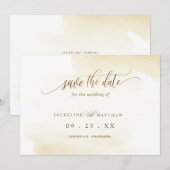 Golden Yellow Wash and Calligraphy Minimal Wedding Save The Date (Voorkant / Achterkant)