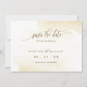 Golden Yellow Wash and Calligraphy Minimal Wedding Save The Date