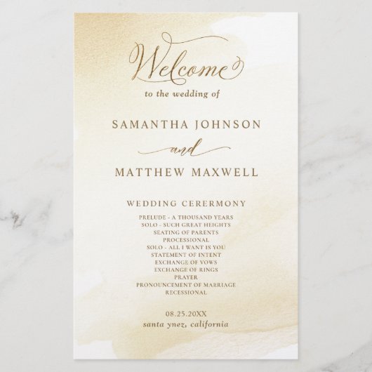 Golden Yellow Wash, Calligrafie Wedding Program (Voorkant)