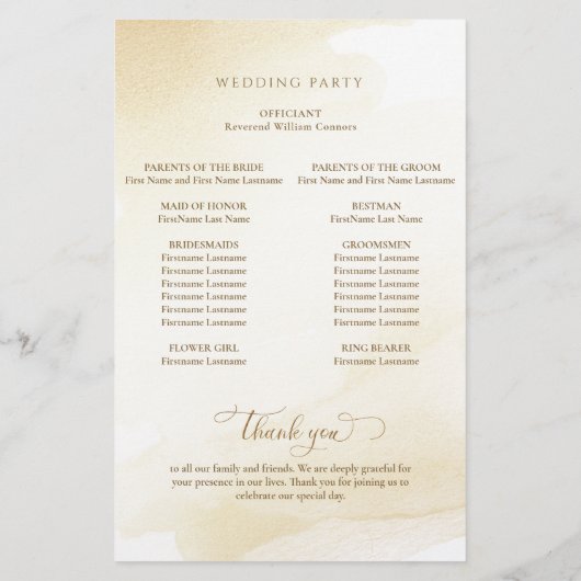 Golden Yellow Wash, Calligrafie Wedding Program (Achterkant)