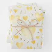 Golden Yellow Watercolor & Glitter Hearts Inpakpapier Vel (In situ)
