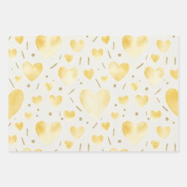 Golden Yellow Watercolor & Glitter Hearts Inpakpapier Vel