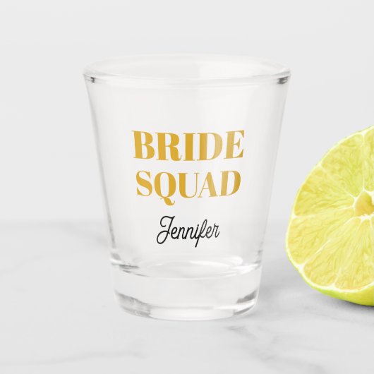 Golden Yellow Wedding Bride Squad Personalized Shot Glas (Voorkant)