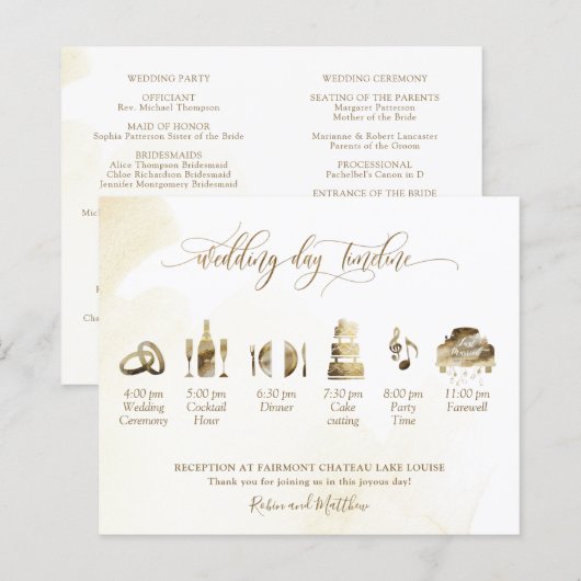 Golden Yellow Wedding Program en tijdlijn (Voorkant / Achterkant)