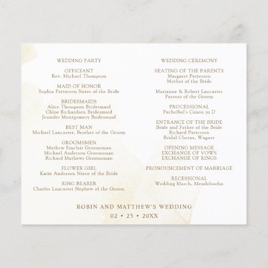 Golden Yellow Wedding Program en tijdlijn (Achterkant)