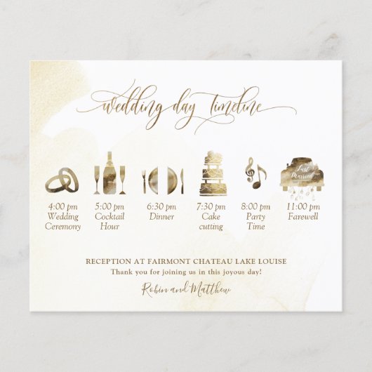 Golden Yellow Wedding Program en tijdlijn (Voorkant)