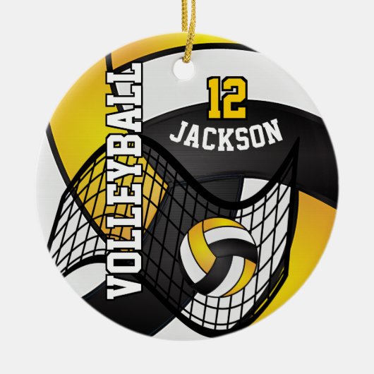 Golden Yellow, White en Black Volleyball 🏐 Keramisch Ornament (Voorkant)