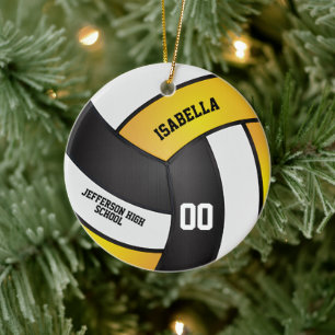 Golden Yellow, White en Black Volleyball Keramisch Ornament