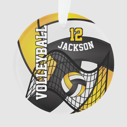 Golden Yellow, White en Black Volleyball 🏐 ❤ Ornament (voorkant)