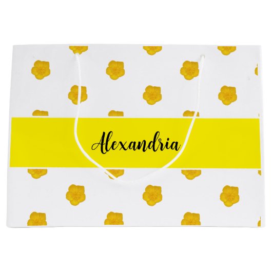 Golden Yellow Wildflower Monogram Name Gift Bag Groot Cadeauzakje (Voorkant)