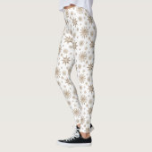 Golden Yellow Winter Snowflake Pattern on White Leggings (Links)