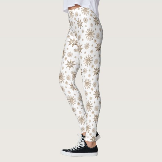 Golden Yellow Winter Snowflake Pattern on White Leggings (Links)