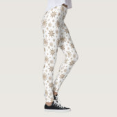 Golden Yellow Winter Snowflake Pattern on White Leggings (Rechts)