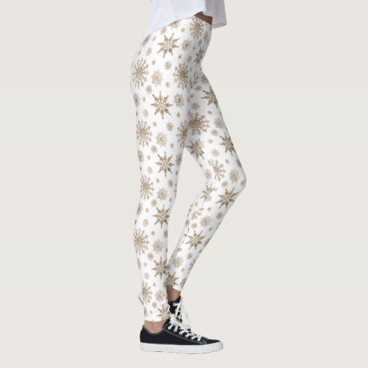 Golden Yellow Winter Snowflake Pattern on White Leggings (Rechts)