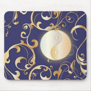 Golden Yin & Yang met rollen Muismat