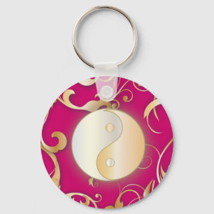 Golden Yin & Yang met rollen Sleutelhanger