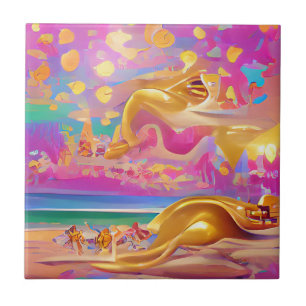 Golden zanden horizon abstracte digitale kunst tegeltje