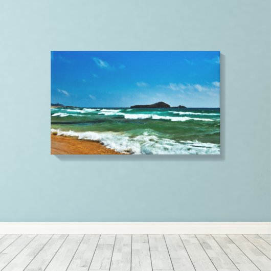 Golden zandstrand Chia, Sardinië Italië ruw zee Canvas Afdruk (Insitu (Houten vloer))