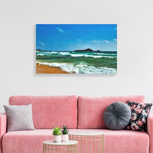 Golden zandstrand Chia, Sardinië Italië ruw zee Canvas Afdruk (Insitu (Woonkamer))