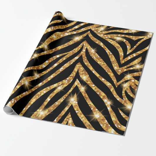 Golden Zebra Glittery Pattern Cadeaupapier (Uitgerold)