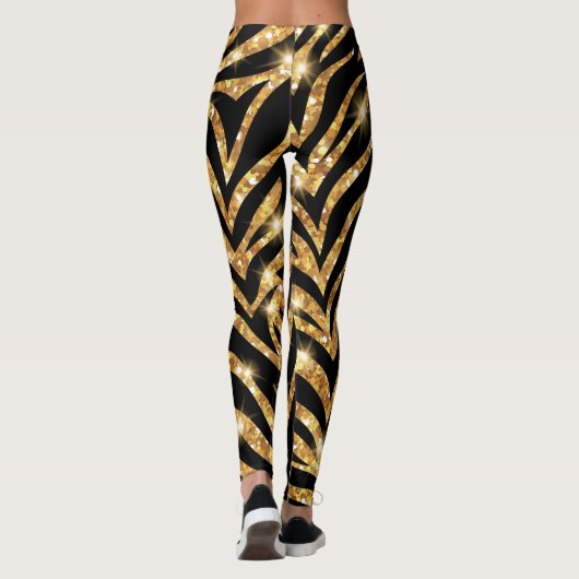 Golden Zebra Glittery Pattern Leggings (Achterkant)