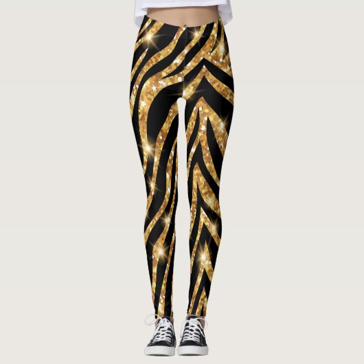 Golden Zebra Glittery Pattern Leggings (Voorkant)