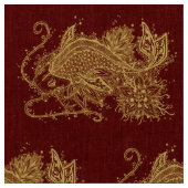 Golden Zen Koi op Red Fabric Stof (Close Up)