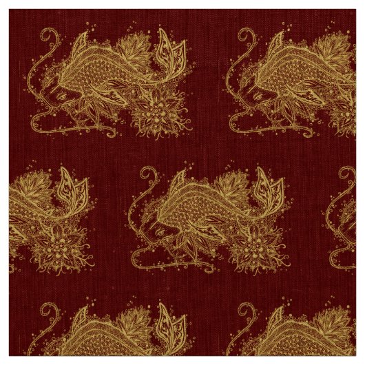 Golden Zen Koi op Red Fabric Stof (Swatch)