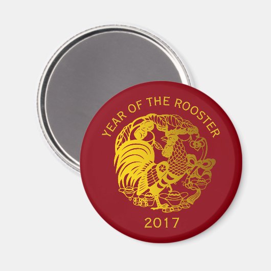 Golden Zodiac 2017 Haan Jaar ronde magneet (Voorkant / Achterkant)