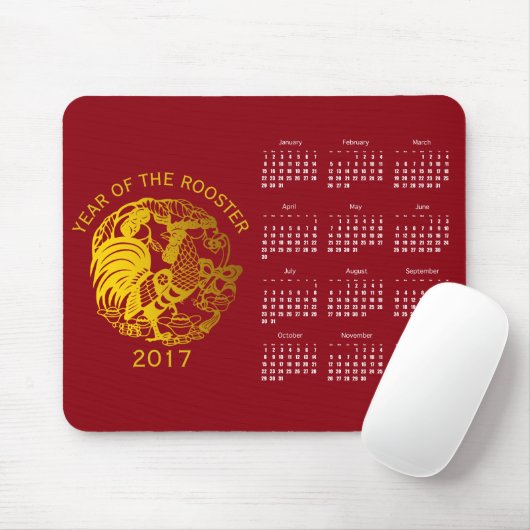 Golden Zodiac 2017 Rooster Year Calendar mousepad Muismat (Met muis)