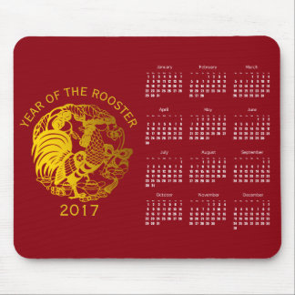 Golden Zodiac 2017 Rooster Year Calendar mousepad Muismat