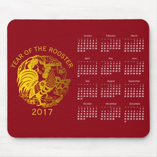 Golden Zodiac 2017 Rooster Year Calendar mousepad Muismat (Voorkant)
