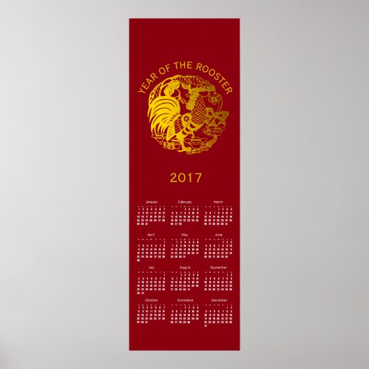 Golden Zodiac 2017 Rooster Year Calendar poster (Voorkant)