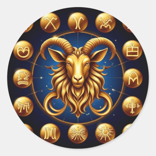 Golden Zodiac Capricorn Design Ronde Sticker (Voorkant)