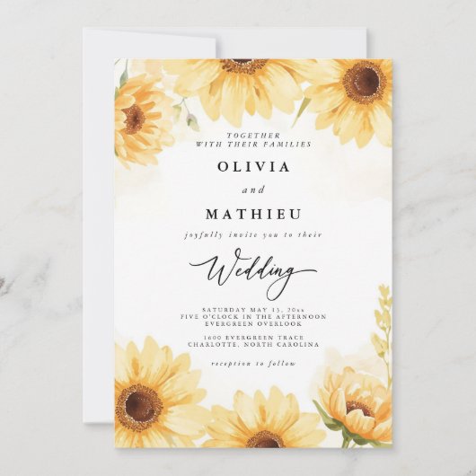 Golden Zonnebloem Bloom Wedding Kaart (Voorkant)