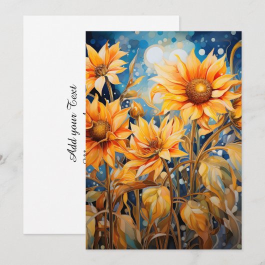 Golden Zonnebloemen bloeien Waterverf Feestdagenkaart (Voorkant / Achterkant)