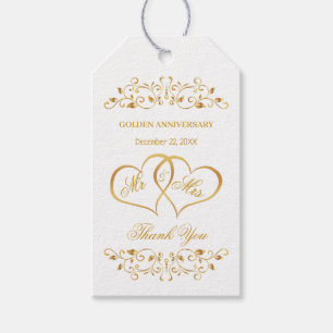 Golden zwrillen, met hart verbonden 50e Jubileum Cadeaulabel