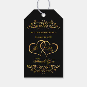 Golden zwrillen, met hart verbonden 50e Jubileum Cadeaulabel