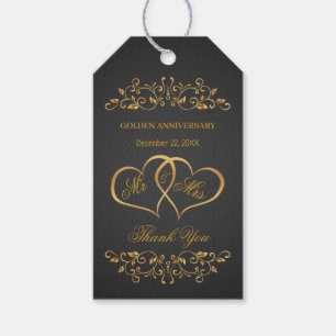 Golden zwrillen, met hart verbonden 50e Jubileum Cadeaulabel