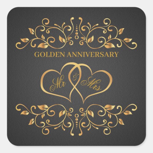 Golden zwrillen, met hart verbonden 50e Jubileum Vierkante Sticker (Voorkant)