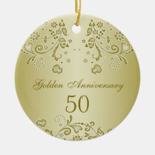 Golden zwrils 50th Wedding Jubileum Ornament