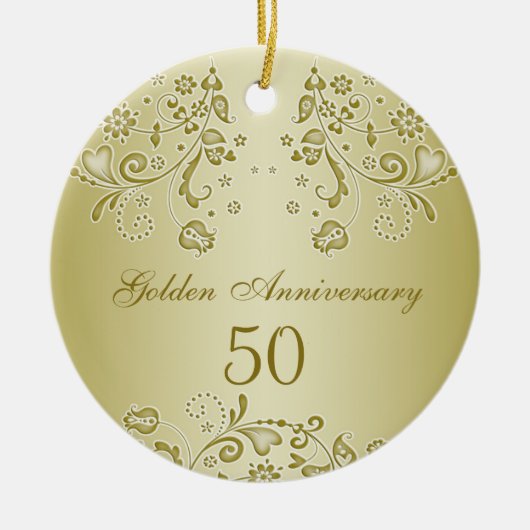 Golden zwrils 50th Wedding Jubileum Ornament (Voorkant)